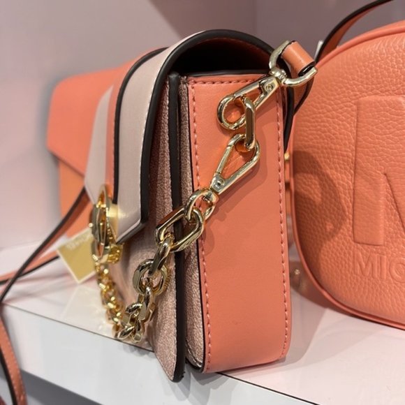 Michael Kors Carmen Small Monogram Flap Crossbody Sherbert Color - Picture 15 of 16